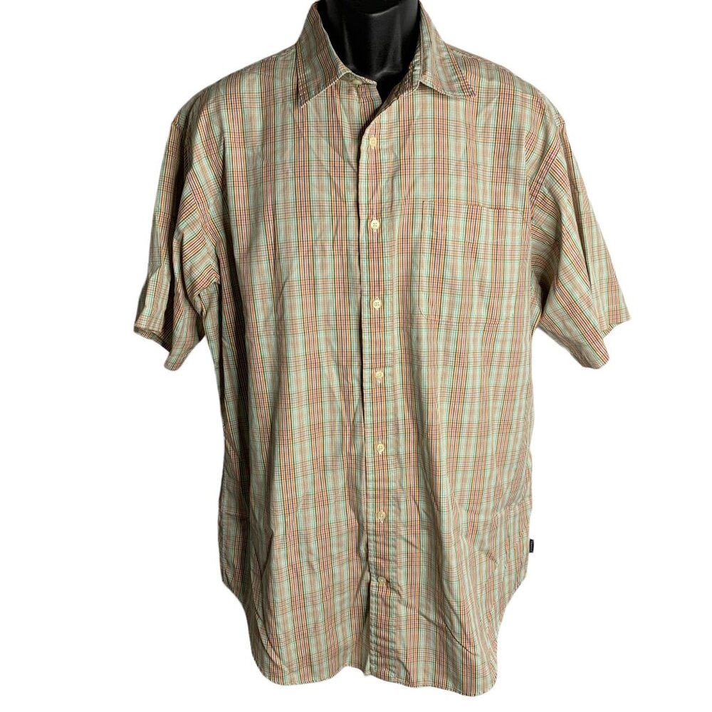 Daniel Cremieux Collared Button Up Shirt L Multicolor Plaid Short Sleeve Pocket